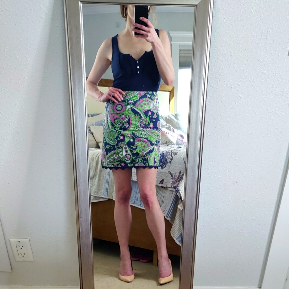 Lilly Pulitzer White Label Navy Royal Poinciana Paisley Pencil Skirt